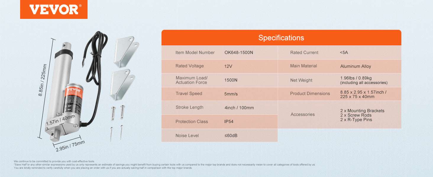 12V Linear Actuator 1500N Electric Motor for Automation Projects-400 mm / 0 / CZECH REPUBLIC