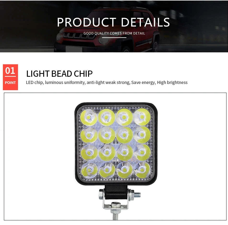 12V Mini LED Work Light Bar 16 LED 6500K IP65-1 PCS