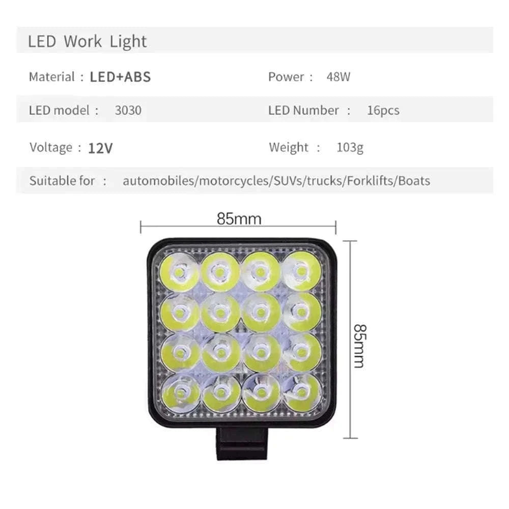12V Mini LED Work Light Bar 16 LED 6500K IP65-1 PCS