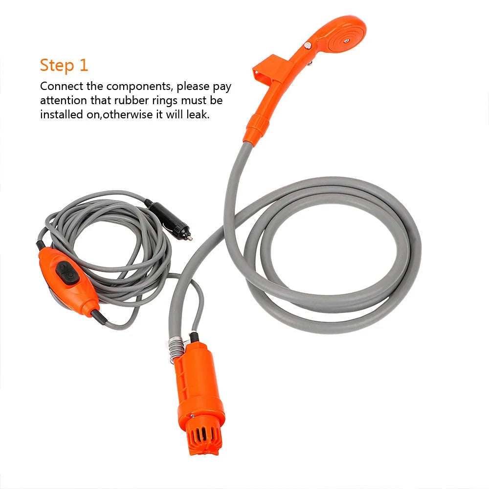 12V Portable Car Shower Kit with Cigarette Lighter Plug-Orange