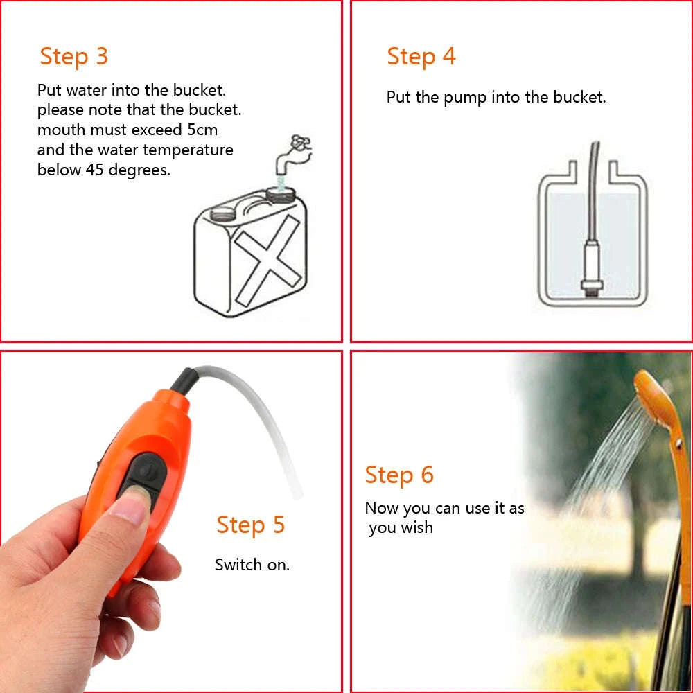12V Portable Car Shower Kit with Cigarette Lighter Plug-Orange
