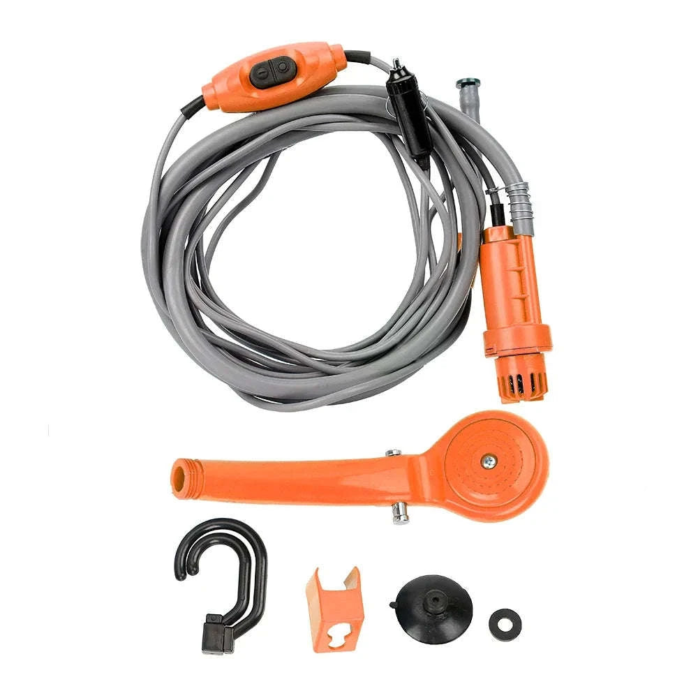 12V Portable Car Shower Kit with Cigarette Lighter Plug-Orange