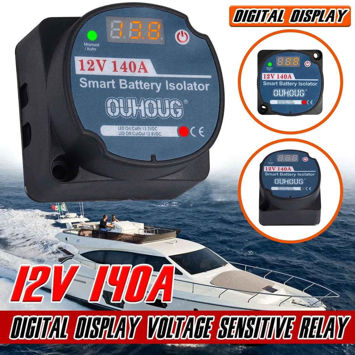 12V Split Charge Relay Kit 140A VSR with Voltmeter for Dual Battery-5m with LED