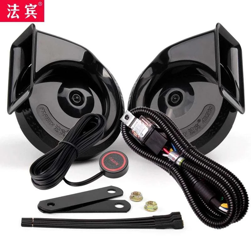 12V Super Loud Car Horn High/Low Tone Waterproof Electric Horn-black harness button / China Mainland