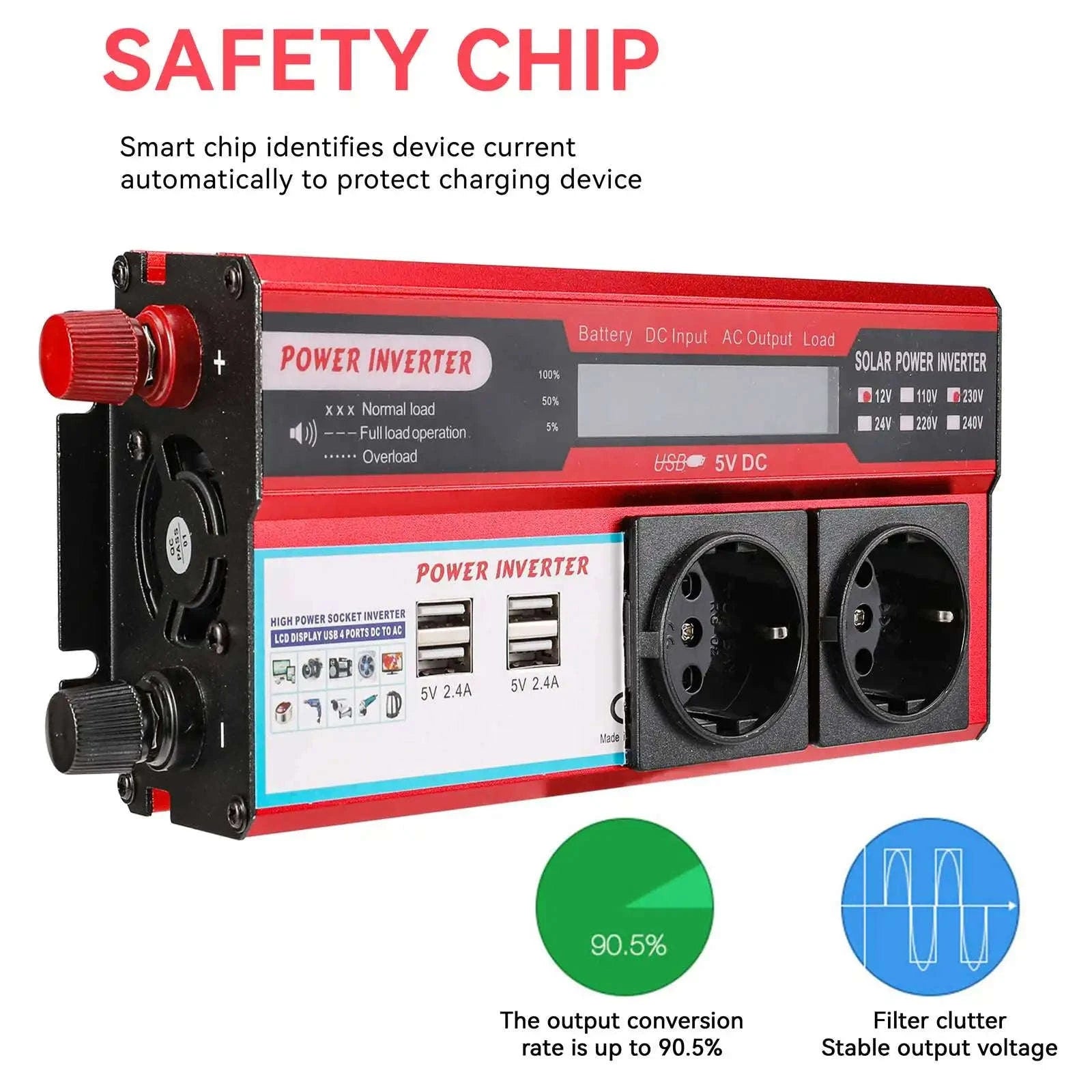 12V to 220V/230V Power Inverter with 4 USB Ports-3000W / Germany