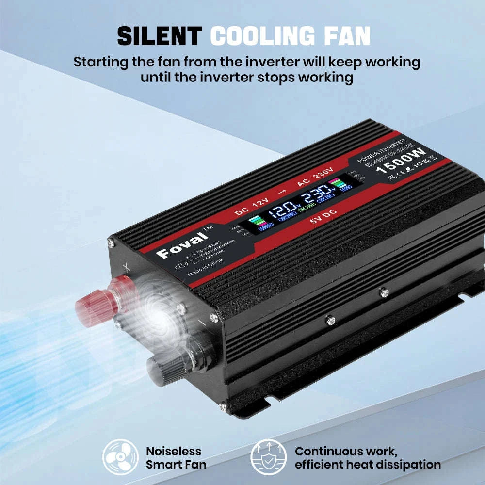 12V to 220V Power Inverter with LCD Display and Dual USB-3000W Red / Poland