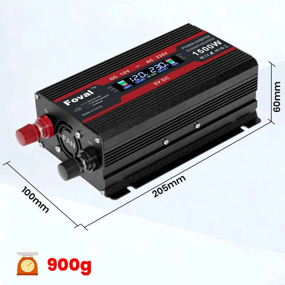 12V to 220V Power Inverter with LCD Display and Dual USB-3000W Red / Poland