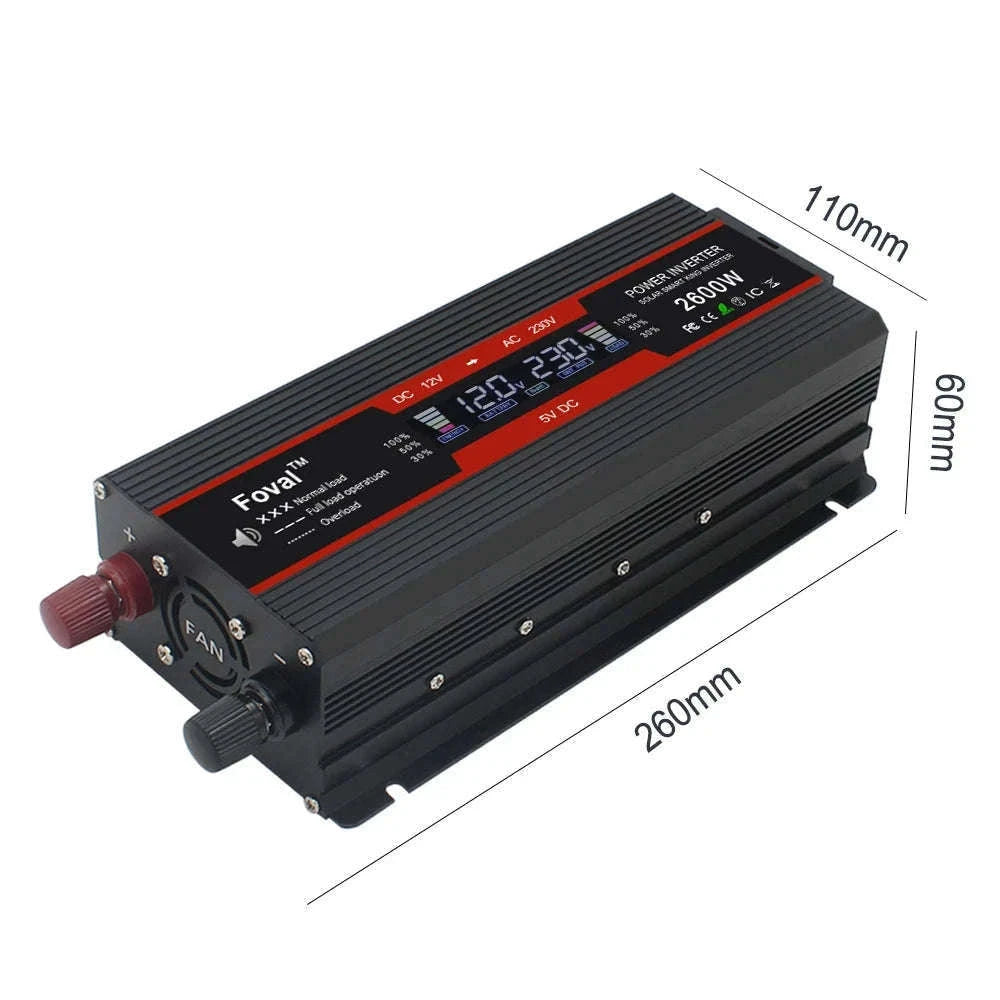 12V to 220V Power Inverter with LCD Display and Dual USB-3000W Red / Poland