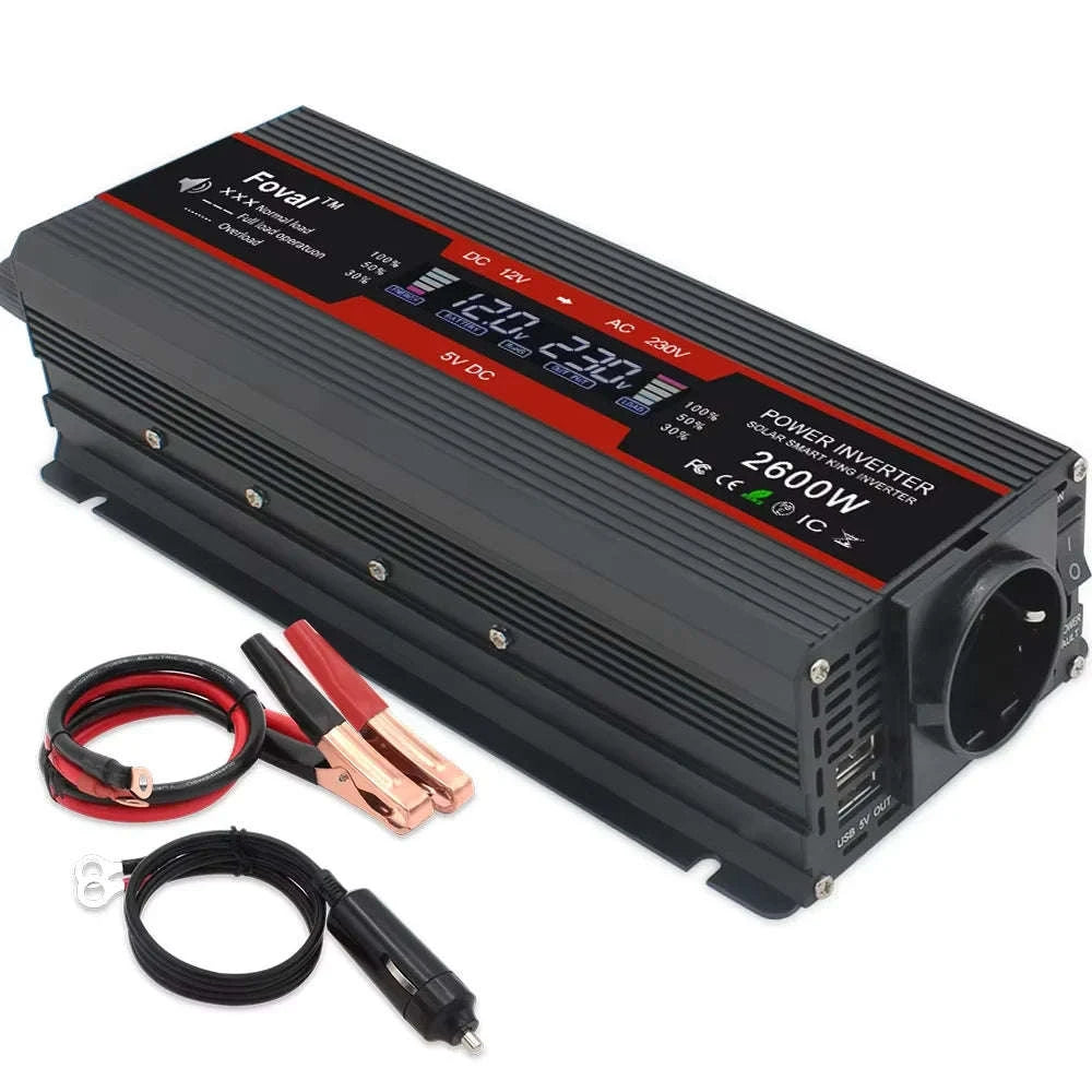12V to 220V Power Inverter with LCD Display and Dual USB-3000W Red / Poland