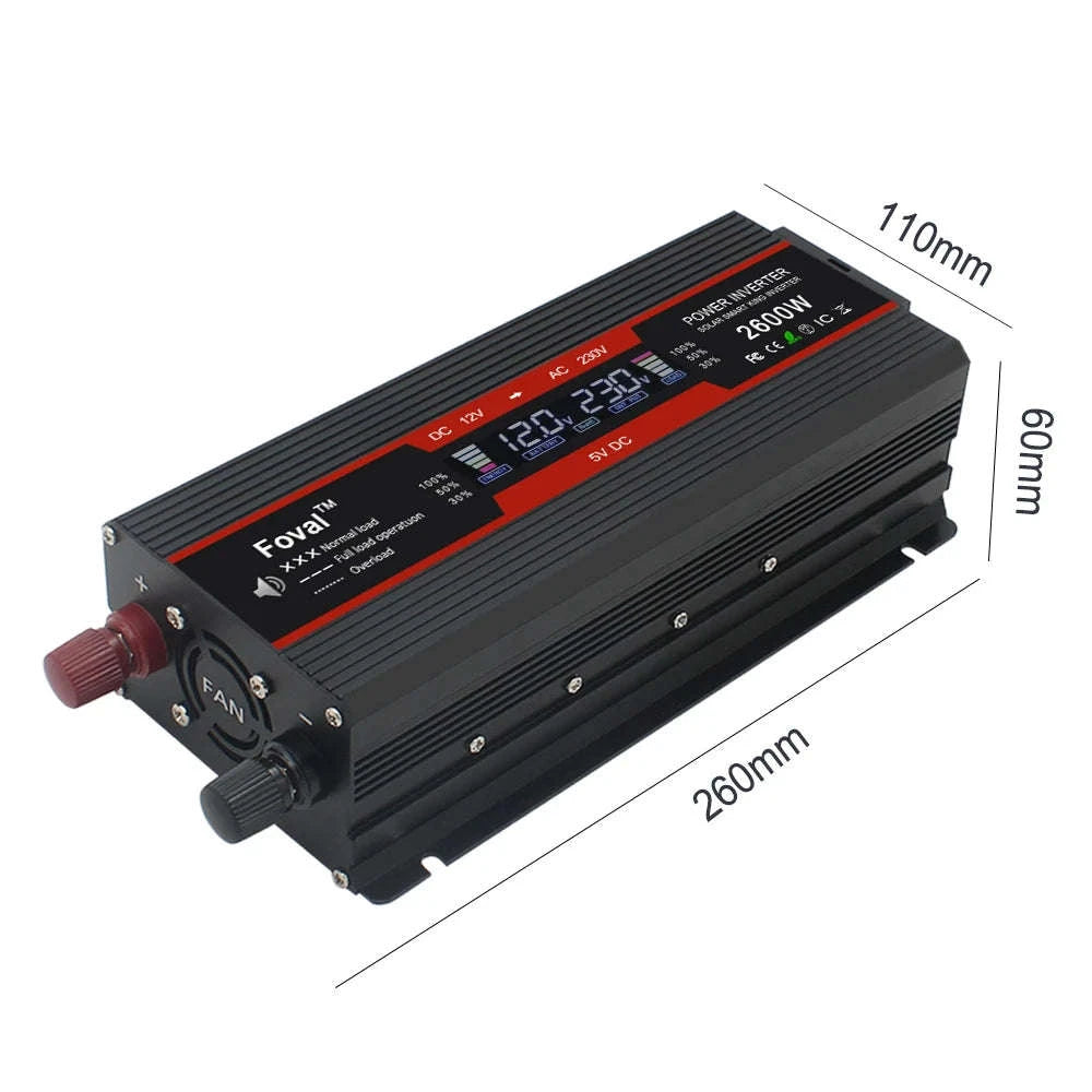 12V to 220V Power Inverter with LCD Display and Dual USB-3000W Red / Poland