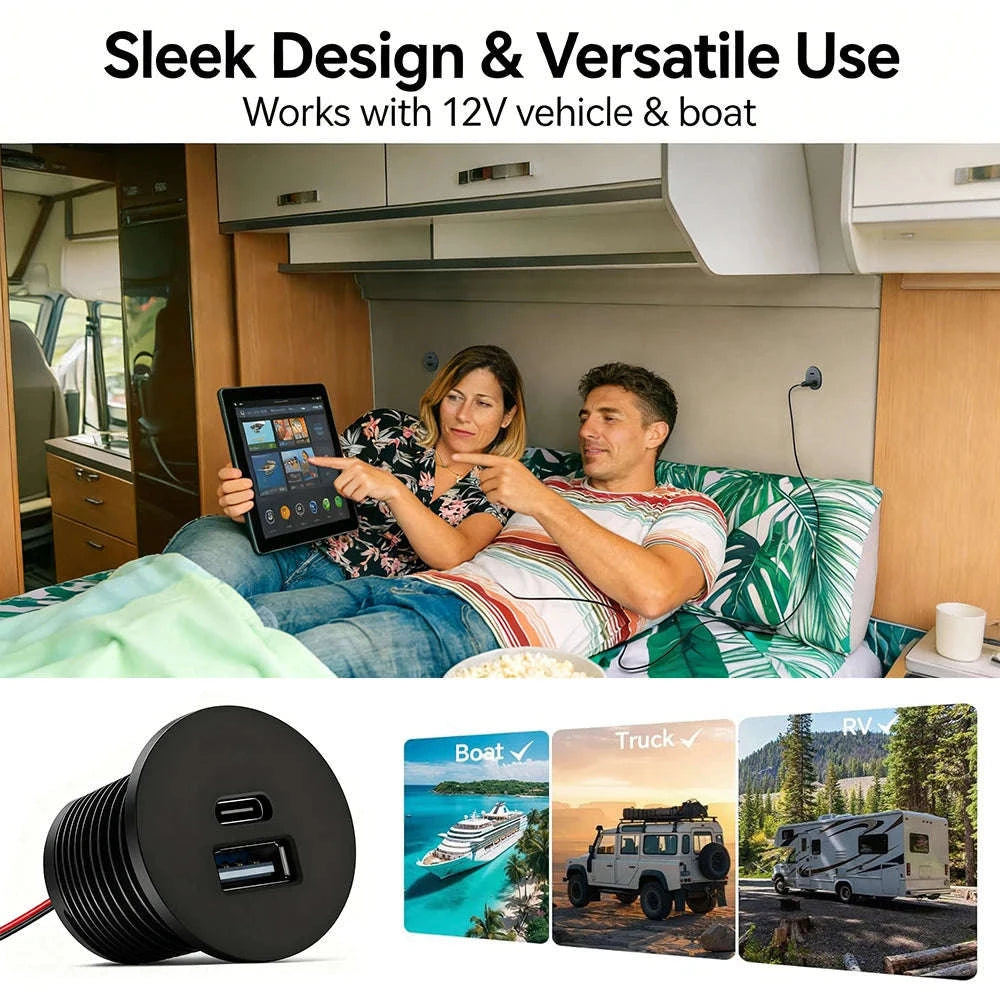 12V USB Outlet PD Type-C & USB-A Dual Port Socket-Germany / as the picture