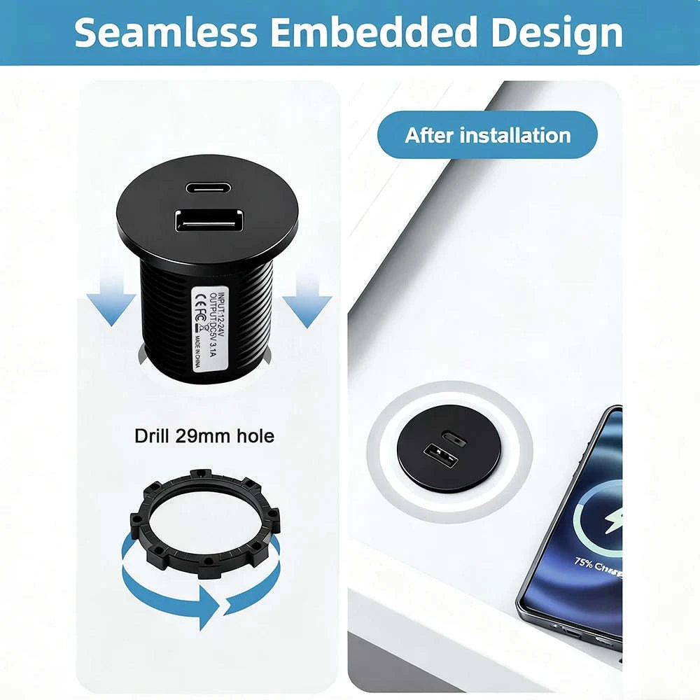 12V USB Outlet PD Type-C & USB-A Dual Port Socket-Germany / as the picture