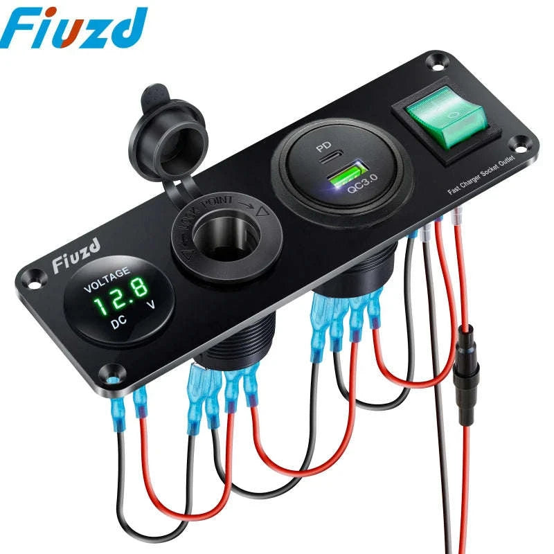 12V Waterproof Car Dual USB Outlet Panel with Cigarette Lighter Socket-M3 / China Mainland