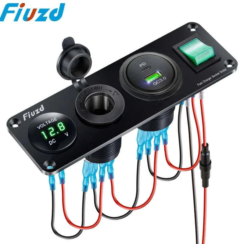 12V Waterproof Car Dual USB Outlet Panel with Cigarette Lighter Socket-M3 / China Mainland