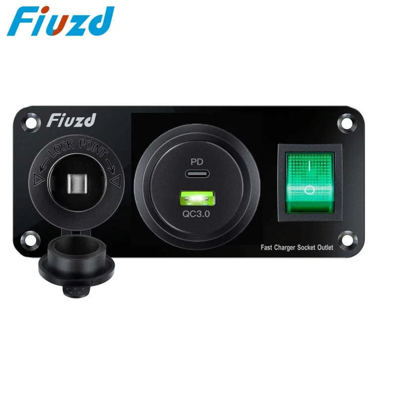 12V Waterproof Car Dual USB Outlet Panel with Cigarette Lighter Socket-M3 / China Mainland