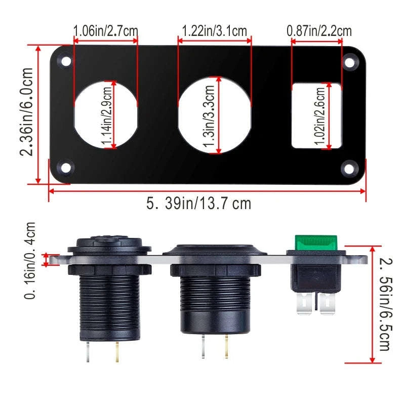 12V Waterproof Car Dual USB Outlet Panel with Cigarette Lighter Socket-M3 / China Mainland