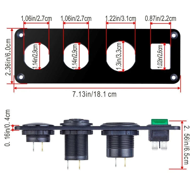 12V Waterproof Car Dual USB Outlet Panel with Cigarette Lighter Socket-M3 / China Mainland