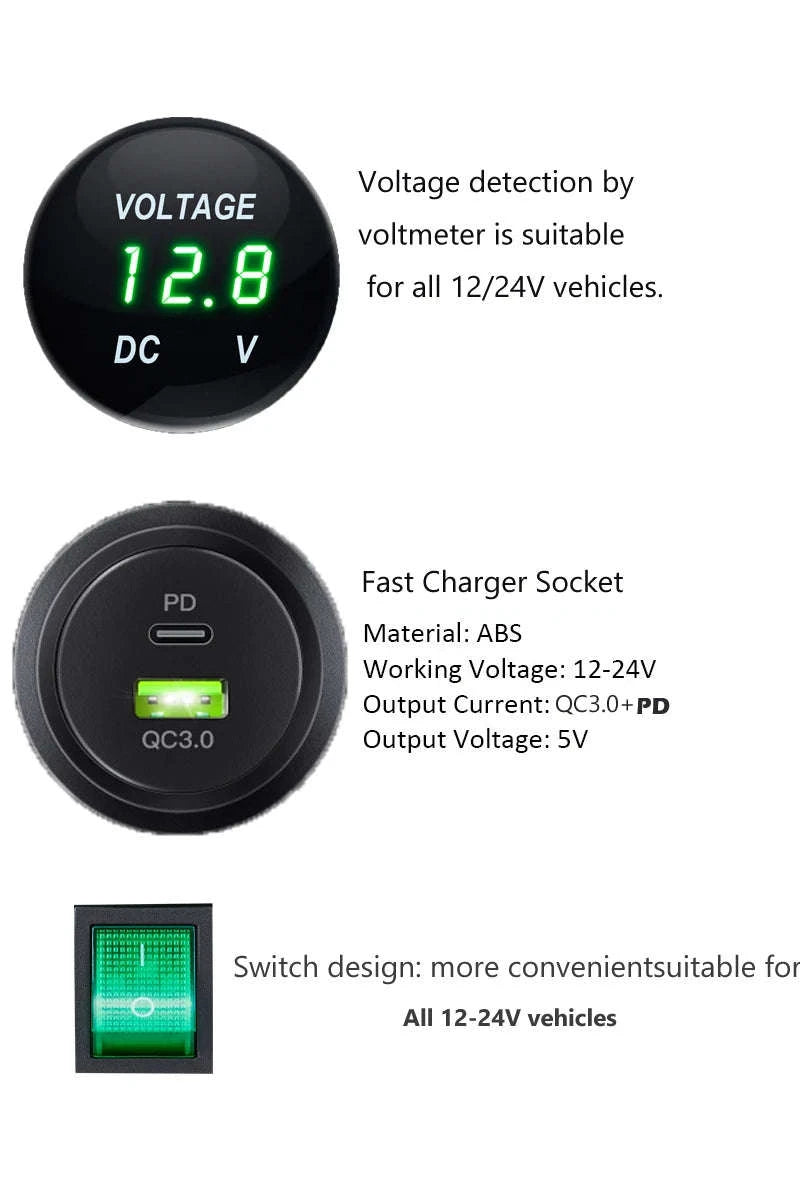 12V Waterproof Car Dual USB Outlet Panel with Cigarette Lighter Socket-M3 / China Mainland