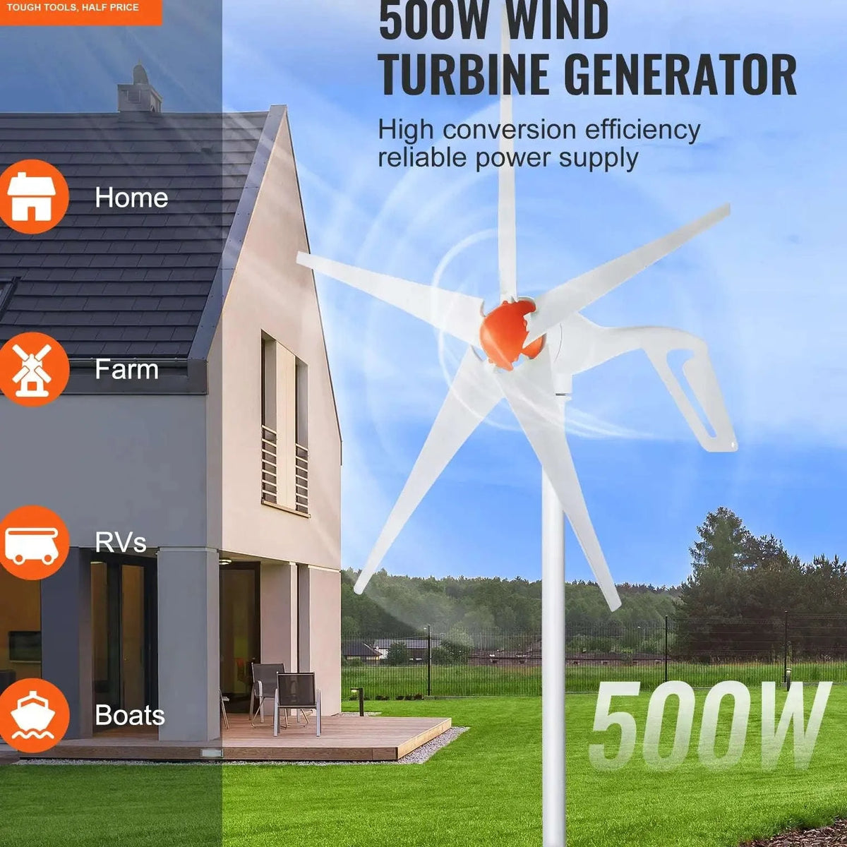 12V Wind Turbine Generator Kit with MPPT Controller-12V 800W 3 Blades / Germany