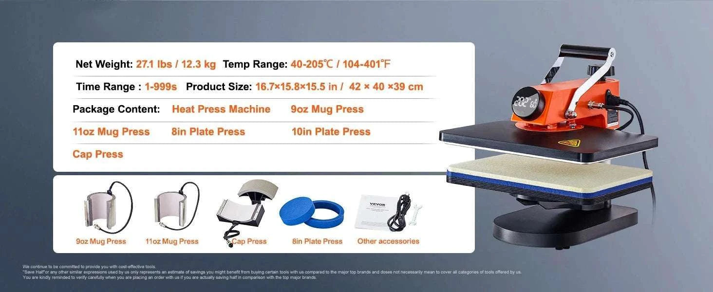 12x15 Heat Press Machine 5-in-1 Swing Away Sublimation Kit-5 in 1 / United States