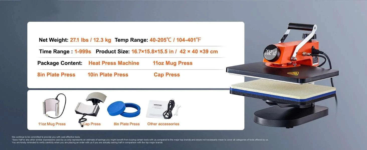 12x15 Heat Press Machine 5-in-1 Swing Away Sublimation Kit-5 in 1 / United States