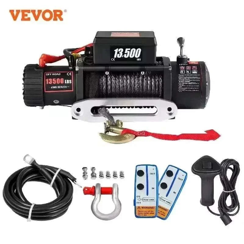 13,500 lb Electric Winch 12V with Synthetic Rope & Remote Control-13500LBS / United States