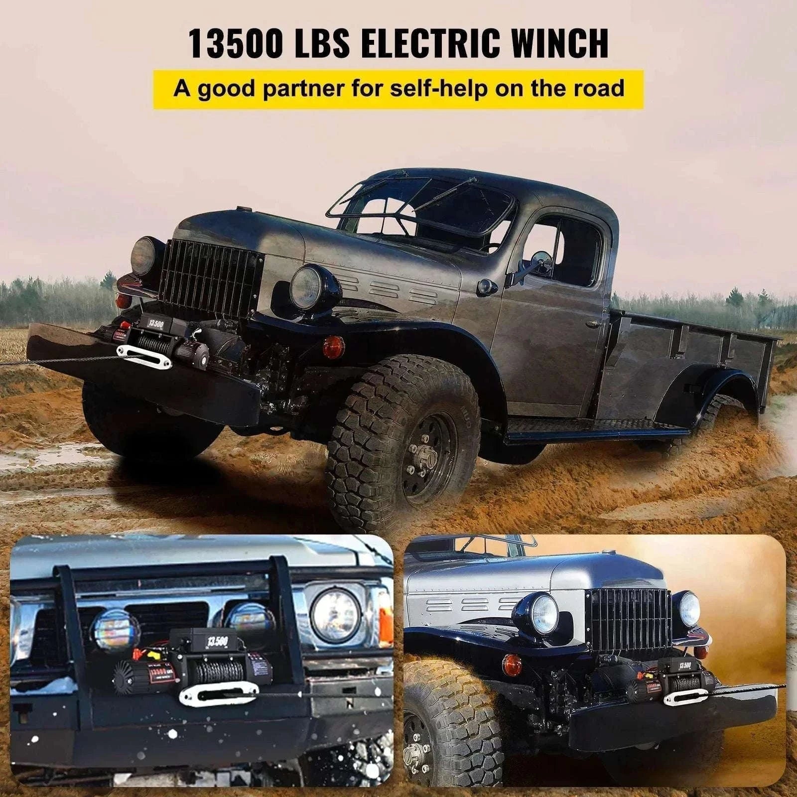 13,500 lb Electric Winch 12V with Synthetic Rope & Remote Control-13500LBS / United States