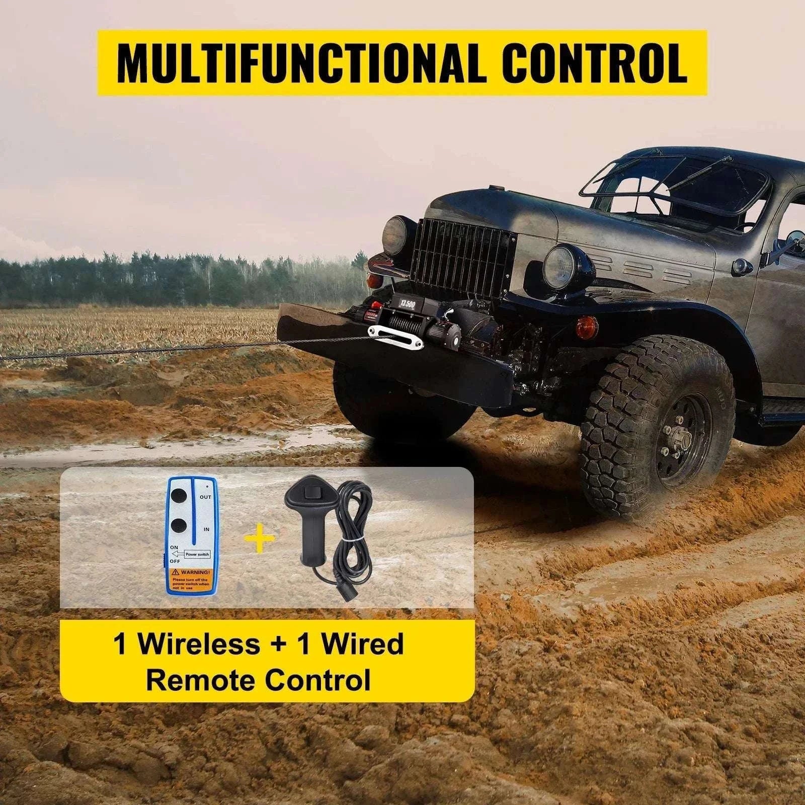 13,500 lb Electric Winch 12V with Synthetic Rope & Remote Control-13500LBS / United States