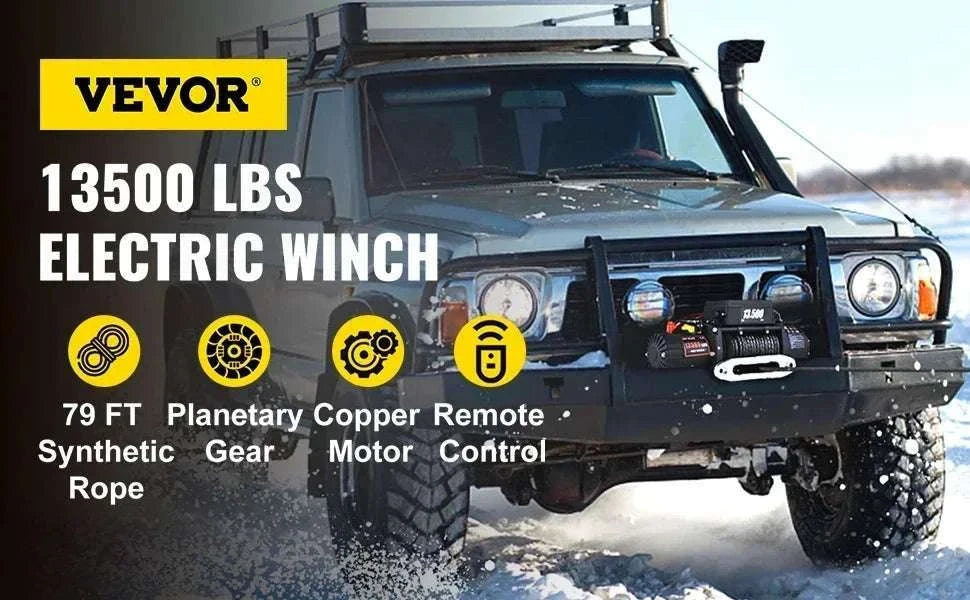 13,500 lb Electric Winch 12V with Synthetic Rope & Remote Control-13500LBS / United States
