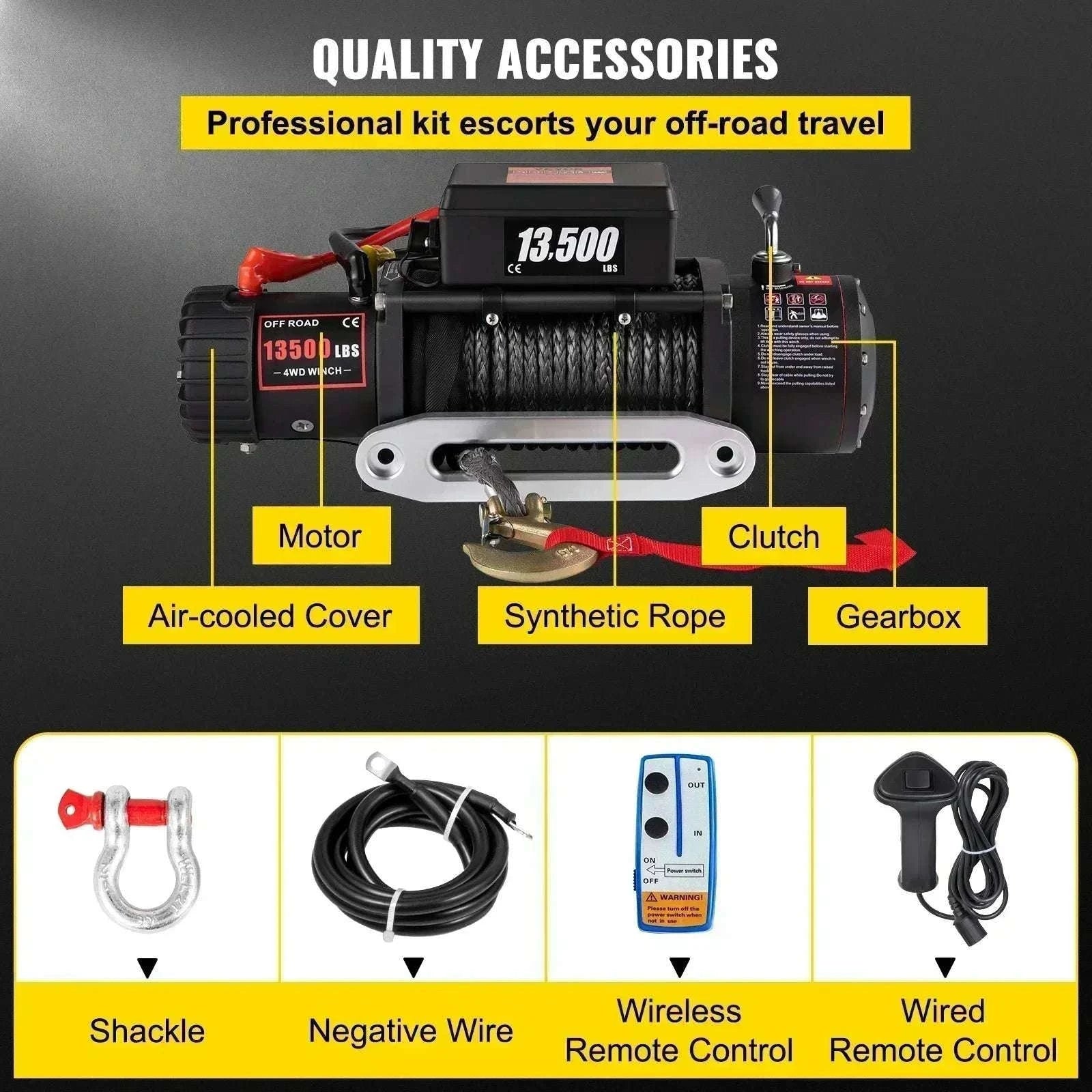 13,500 lb Electric Winch with Wireless Remote & Synthetic Rope-Poland