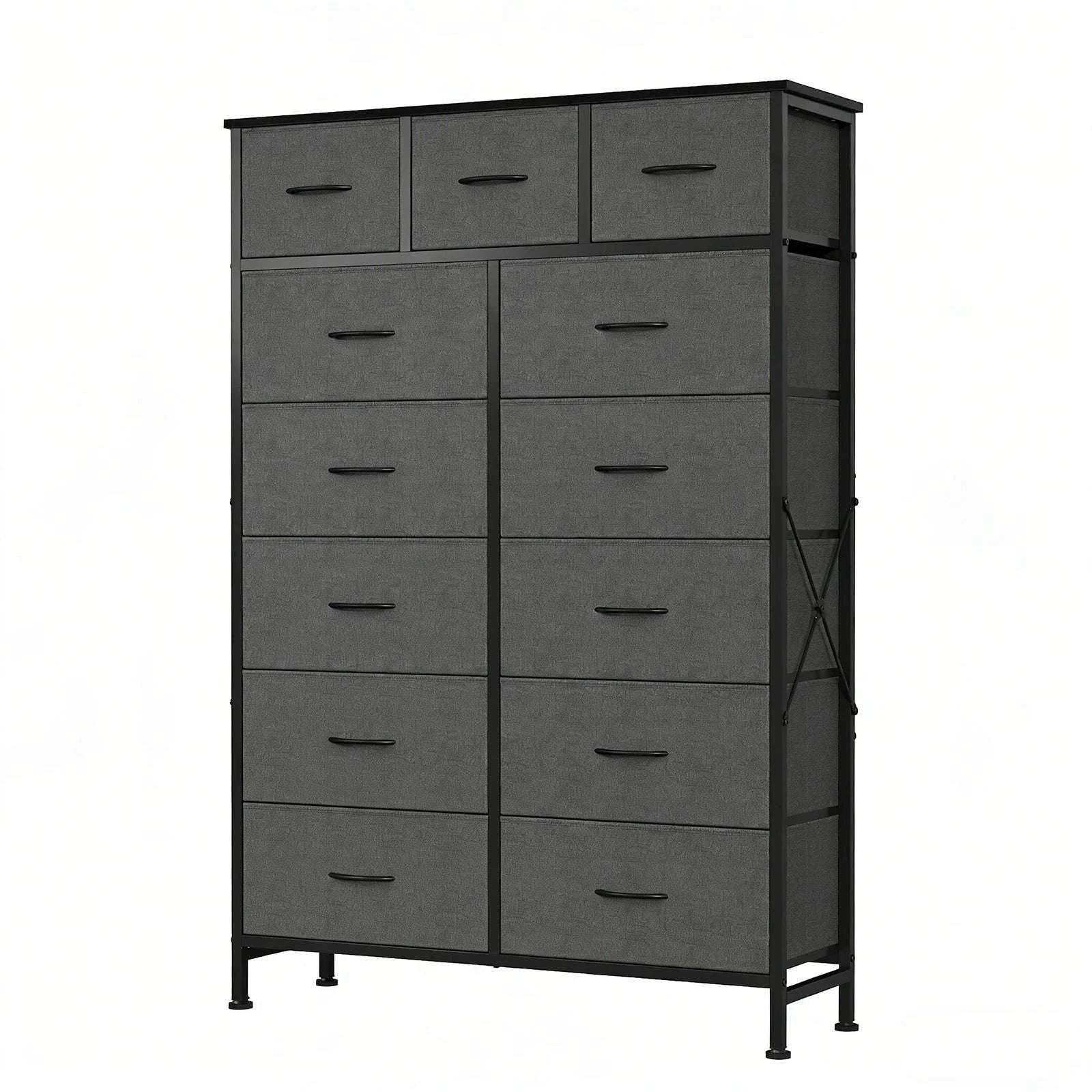 13 Drawer TV Stand Storage Cabinet with Steel Frame & Adjustable Feet-Grey / United States