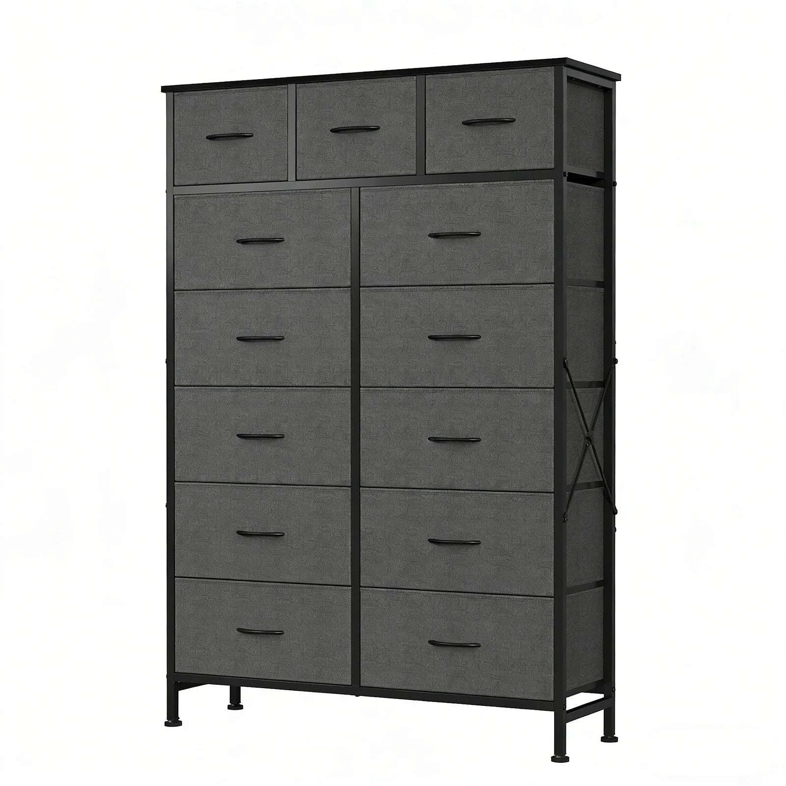 13 Drawer TV Stand Storage Cabinet with Steel Frame & Adjustable Feet-Grey / United States