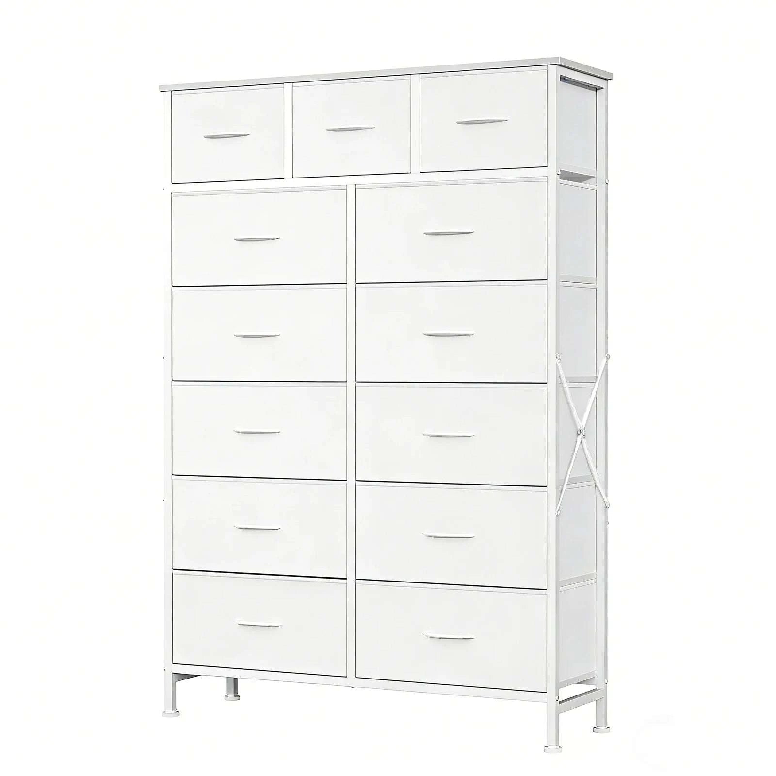13 Drawer TV Stand Storage Cabinet with Steel Frame & Adjustable Feet-Grey / United States