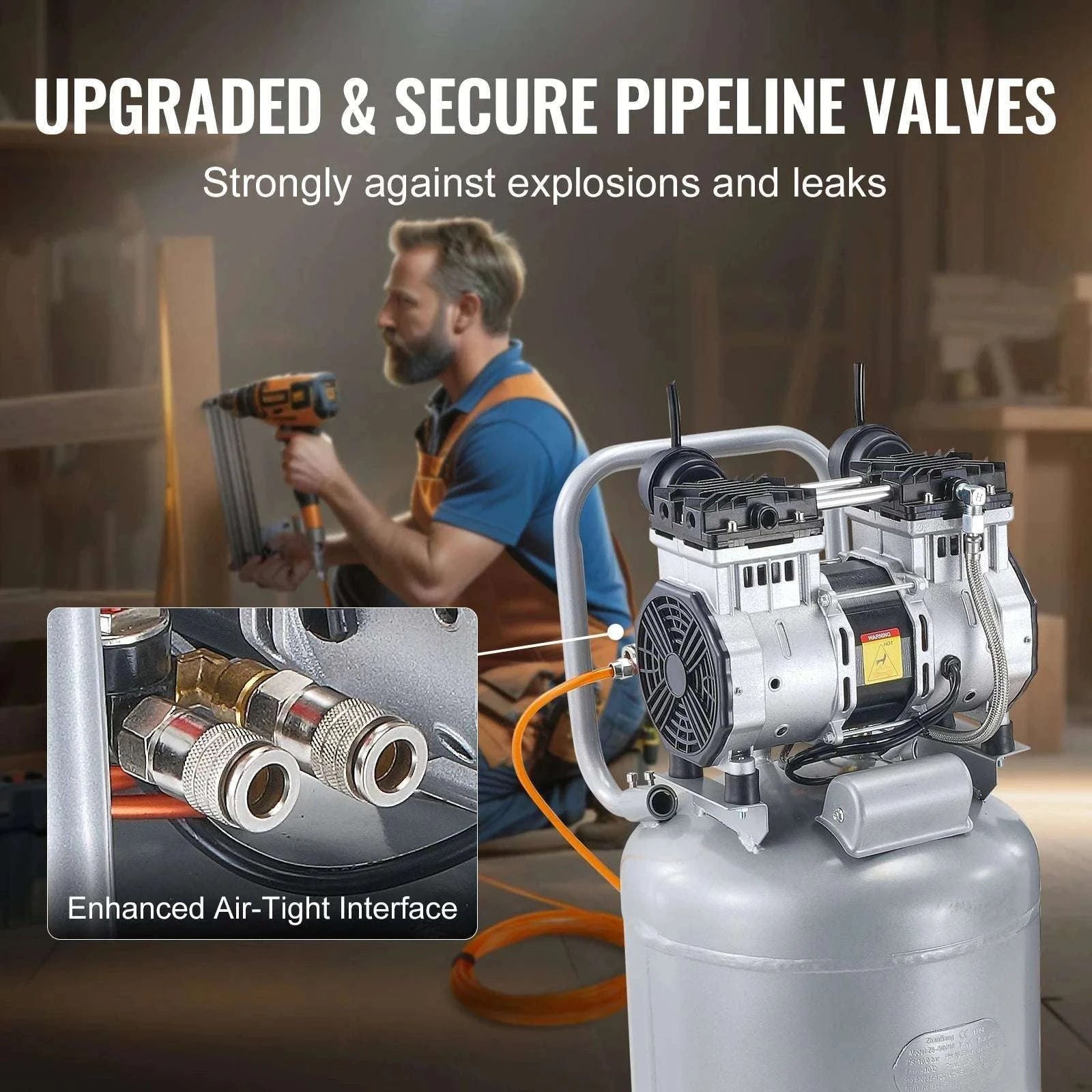 13 Gallon 2HP Oil-Free Air Compressor 125 PSI for Garage Use-United States