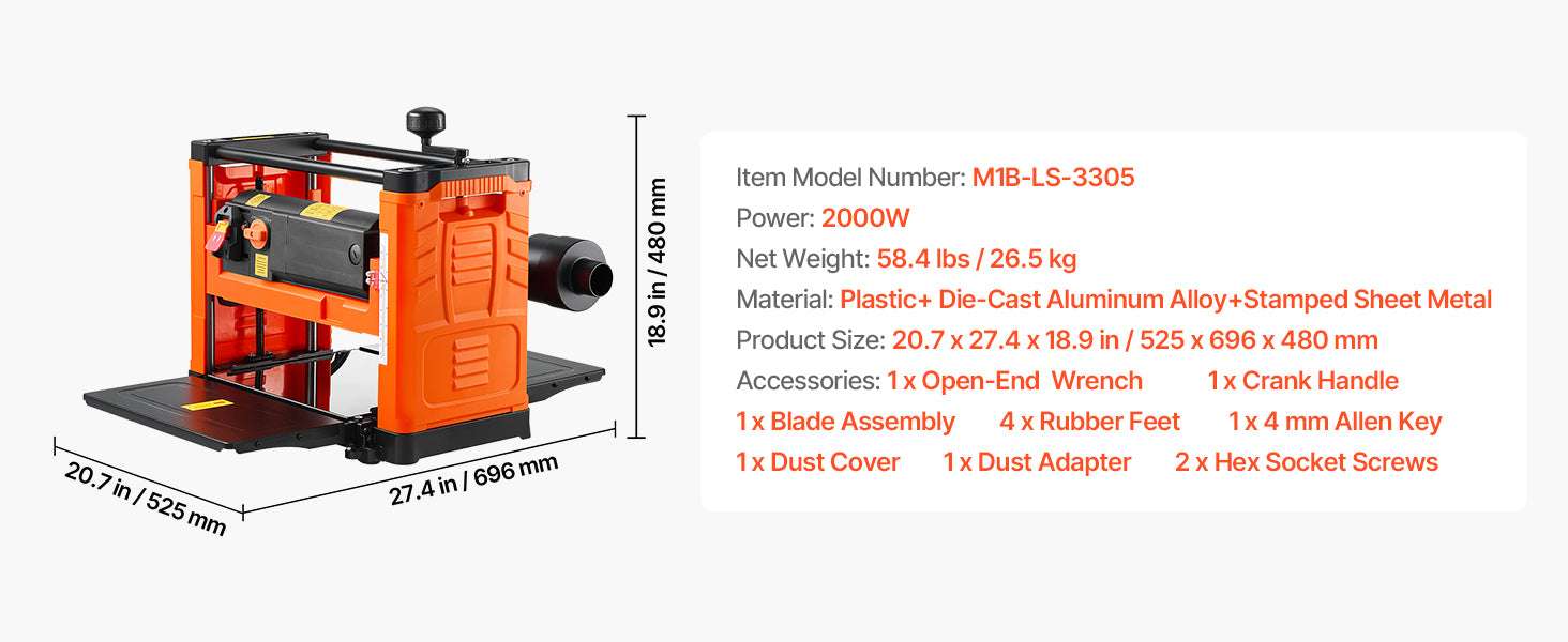 13-Inch Benchtop Thickness Planer 2000W Dual Speed Woodworking-2000W / United States