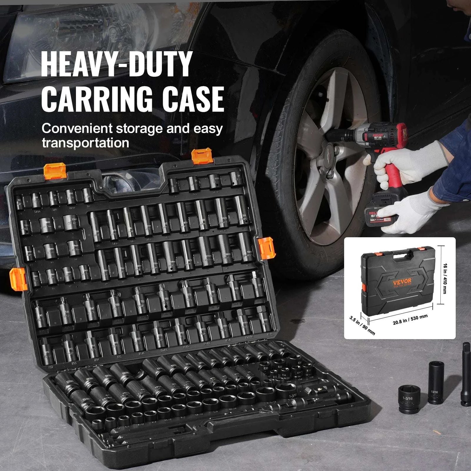 130-Piece Impact Socket Set SAE & Metric with Storage Case-130pcs / CZECH REPUBLIC