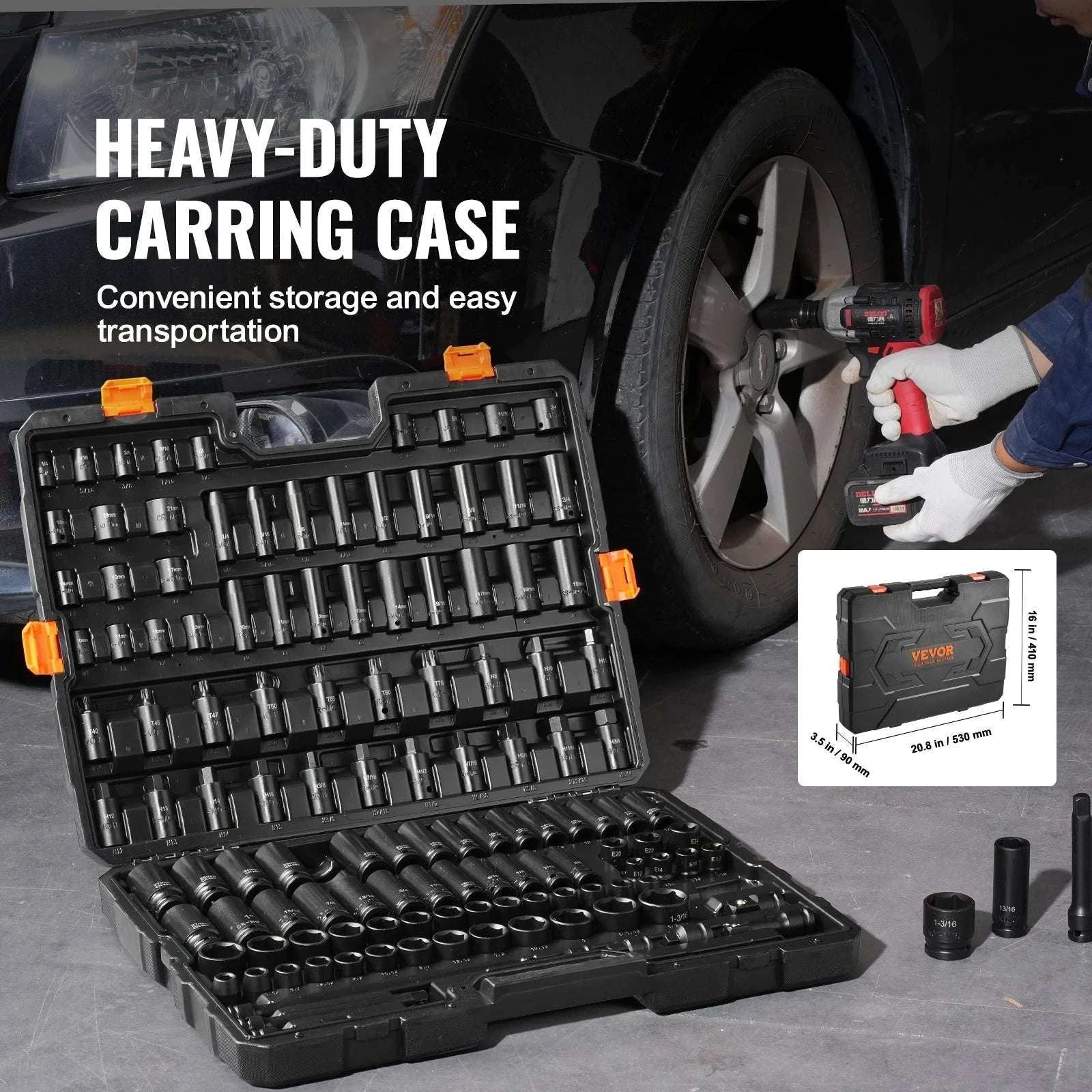 130-Piece Impact Socket Set SAE & Metric with Storage Case-130pcs / CZECH REPUBLIC