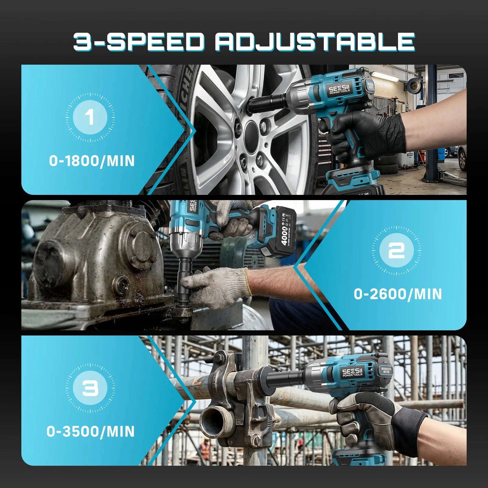 1300N.m 3-in-1 Cordless Impact Wrench Drill Screwdriver Kit-United States