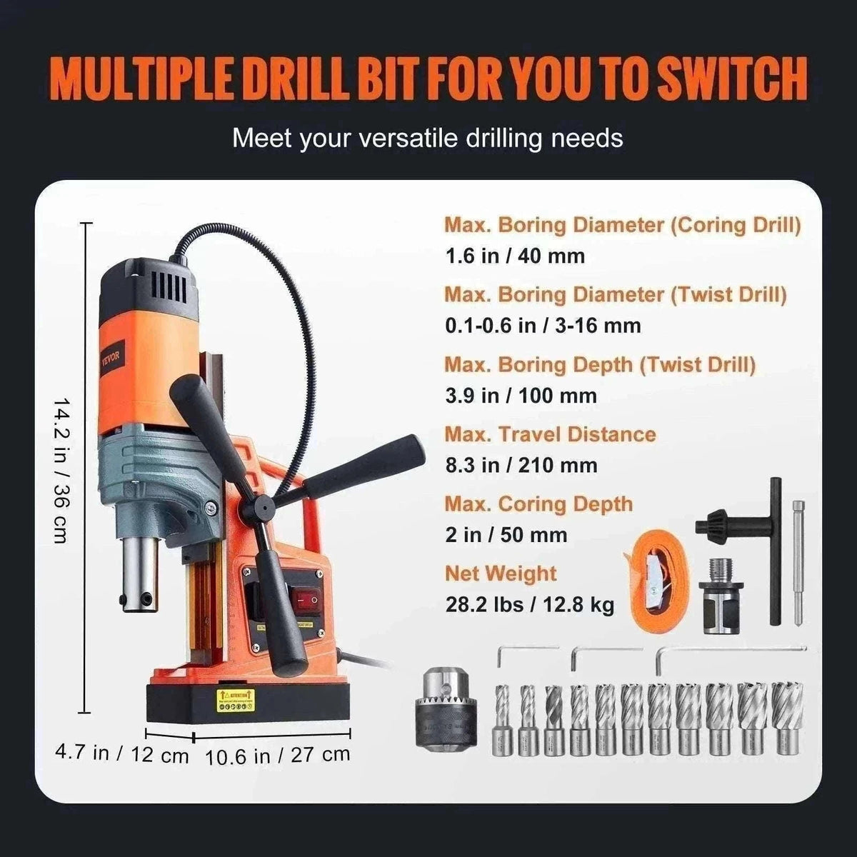 1300W–1550W Magnetic Drill Press with 40mm Boring Capacity-