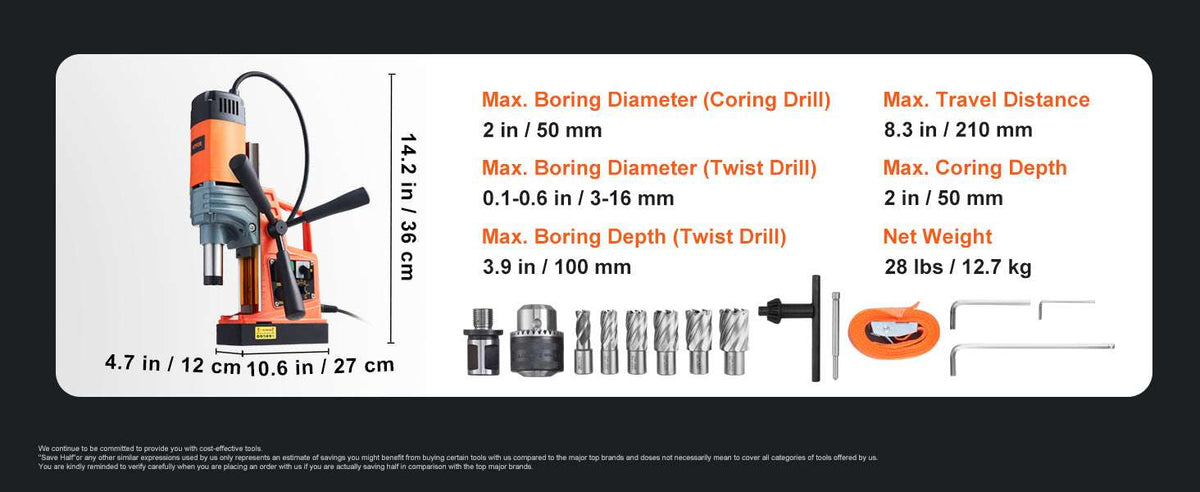 1300W–1550W Magnetic Drill Press with 40mm Boring Capacity-