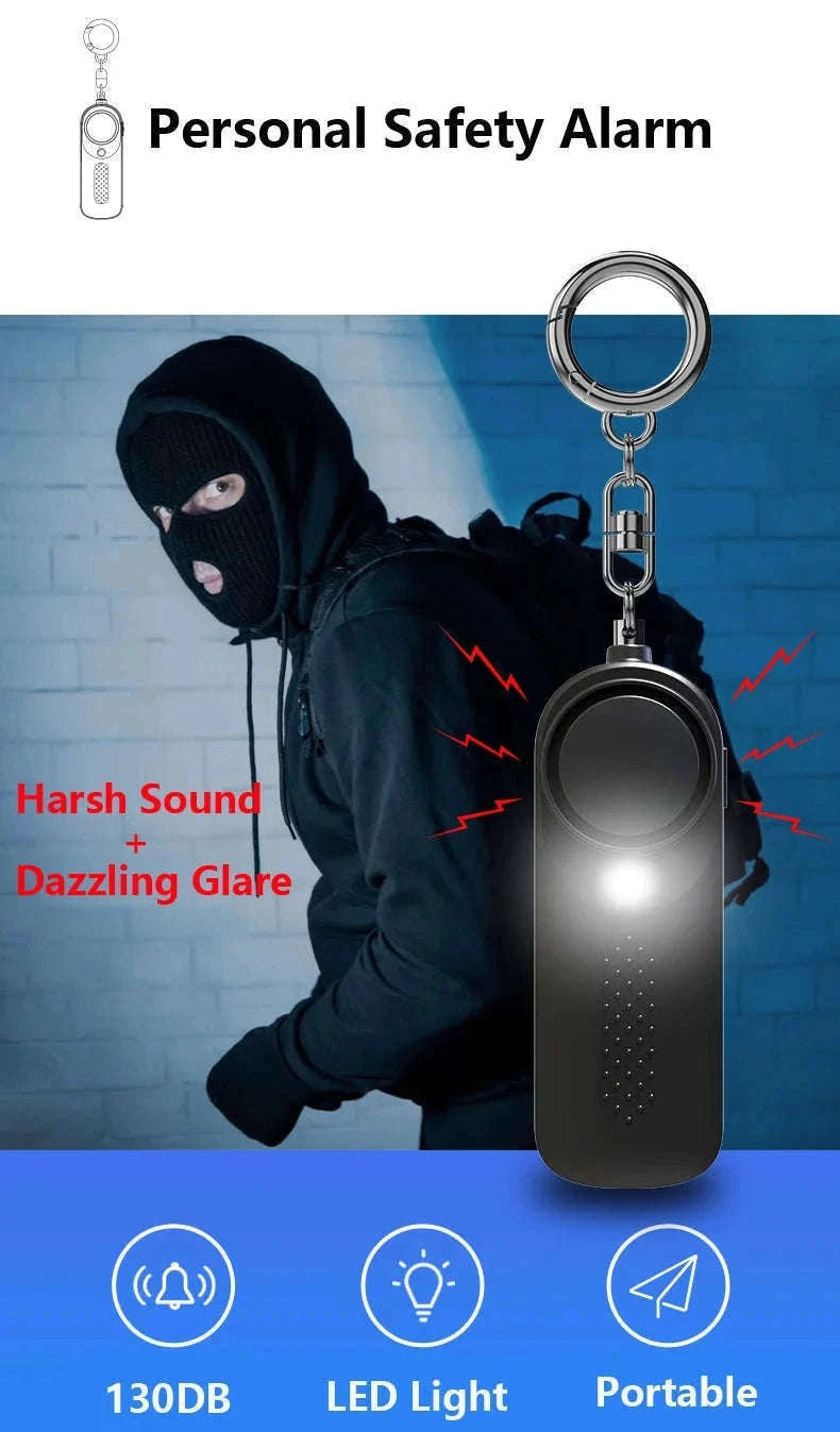 130dB Personal Safety Alarm with LED Light and Keychain-Black