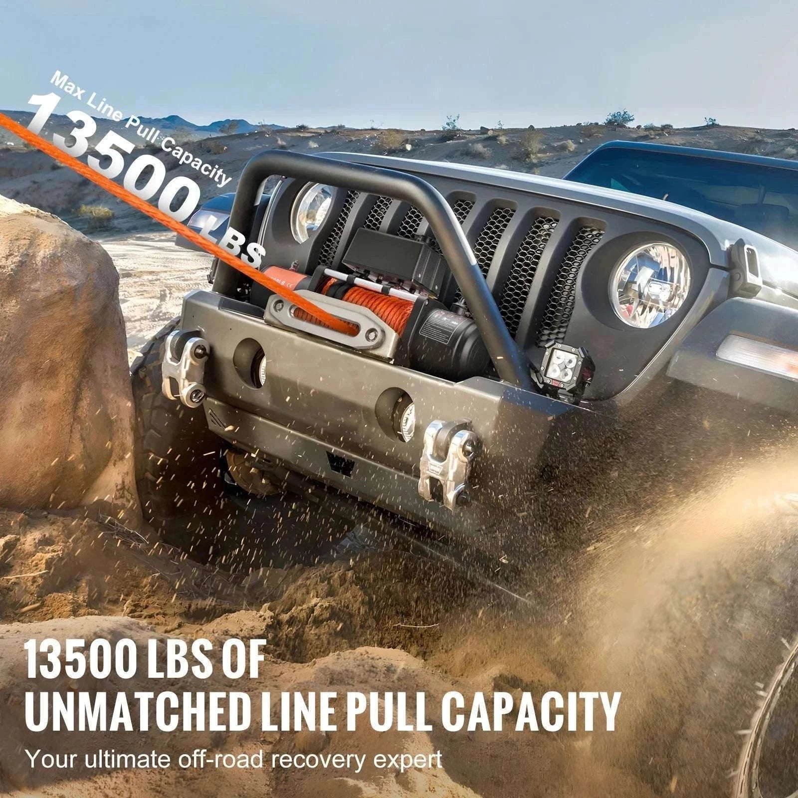 13500 lb Electric Winch with Synthetic Rope & Dual Remote Control-13500lbs / United States
