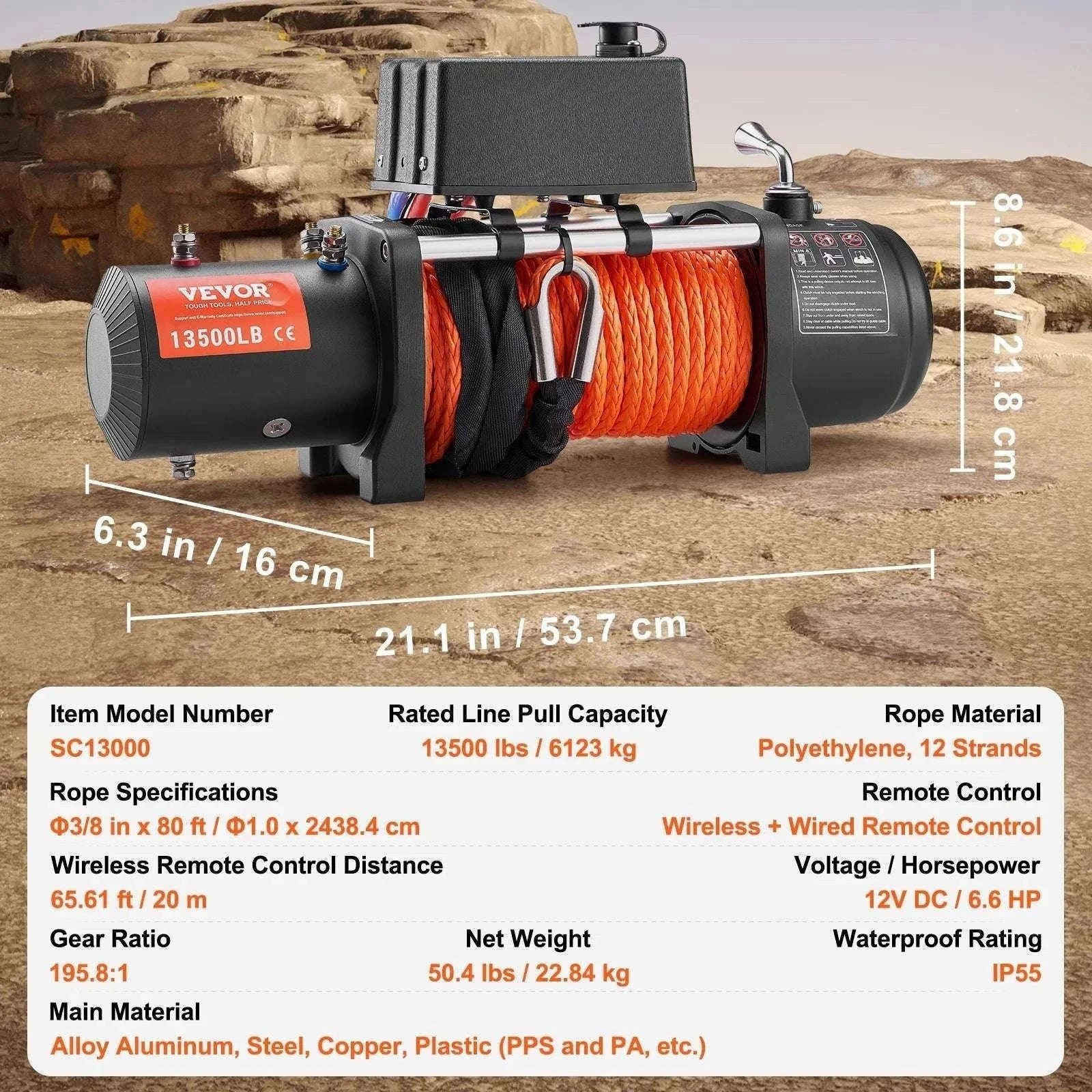 13500 lb Electric Winch with Synthetic Rope & Dual Remote Control-13500lbs / United States