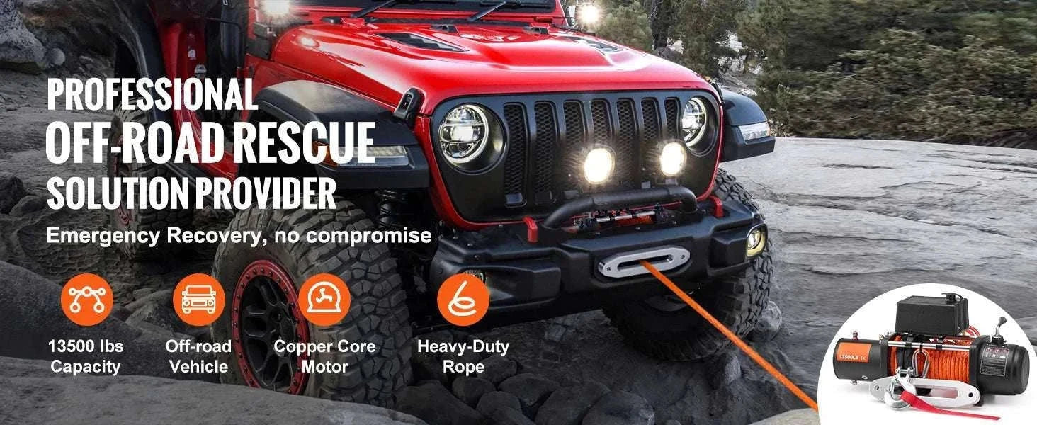 13500 lb Electric Winch with Synthetic Rope & Dual Remote Control-13500lbs / United States