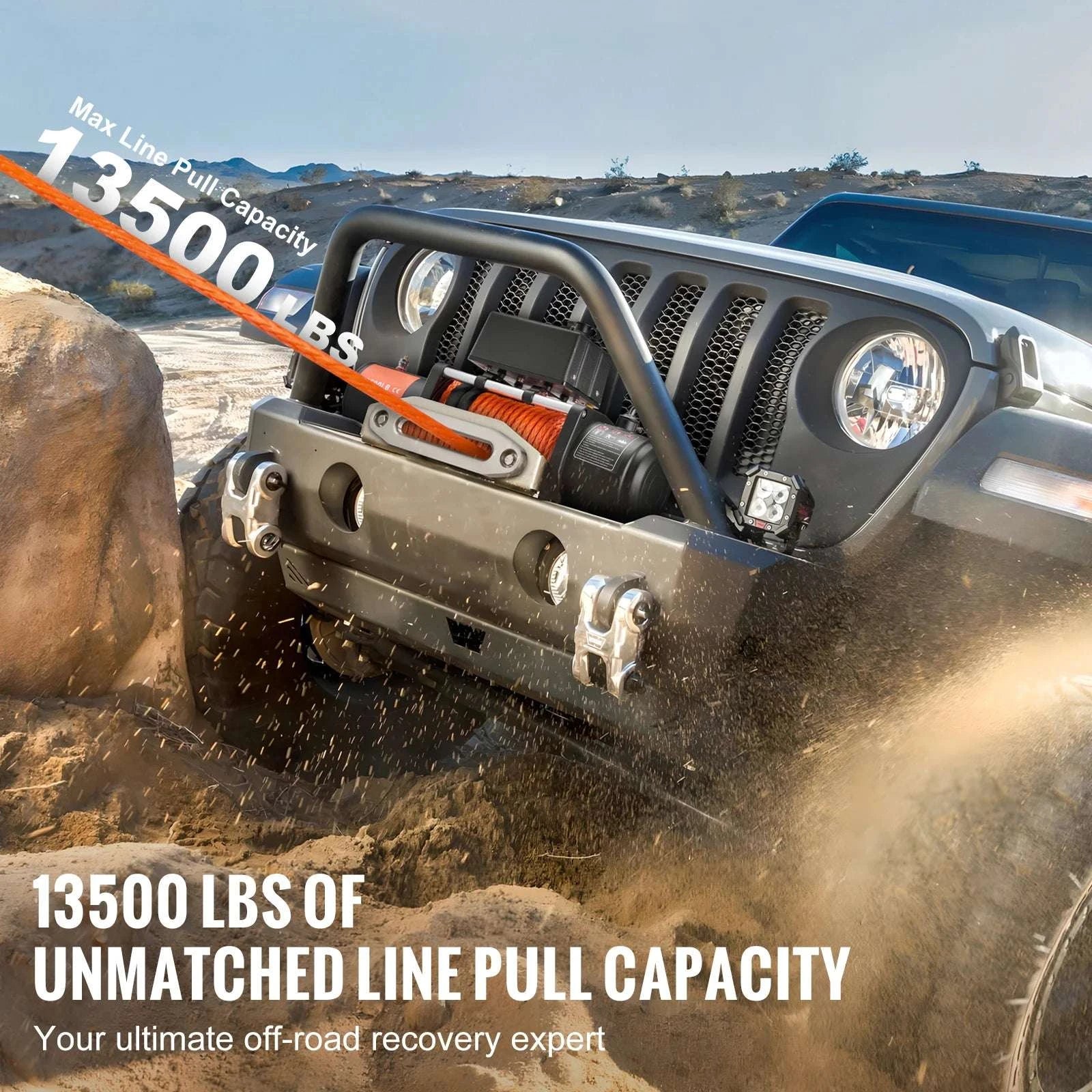 13500 lb Electric Winch with Synthetic Rope & Dual Remote Control-13500lbs / United States