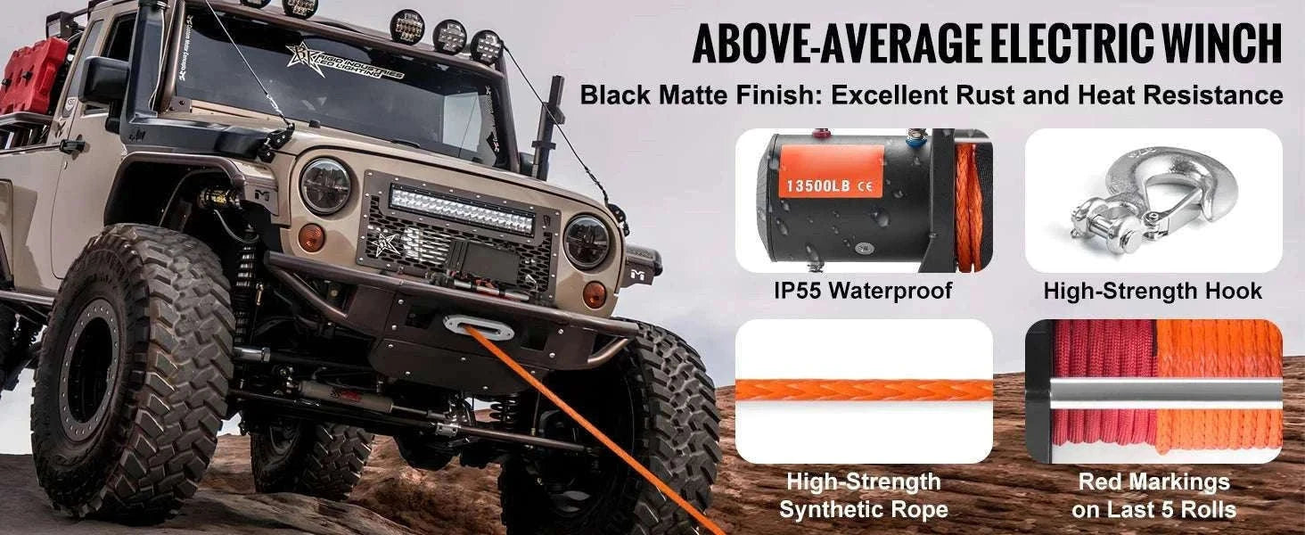 13500 lb Electric Winch with Synthetic Rope & Dual Remote Control-13500lbs / United States
