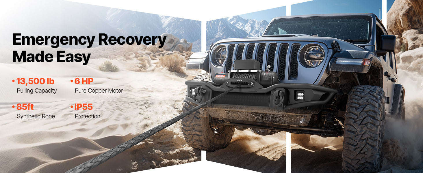 13500 lbs 12V Electric Winch with Synthetic Rope and Dual Remote Control-13500 lbs / france