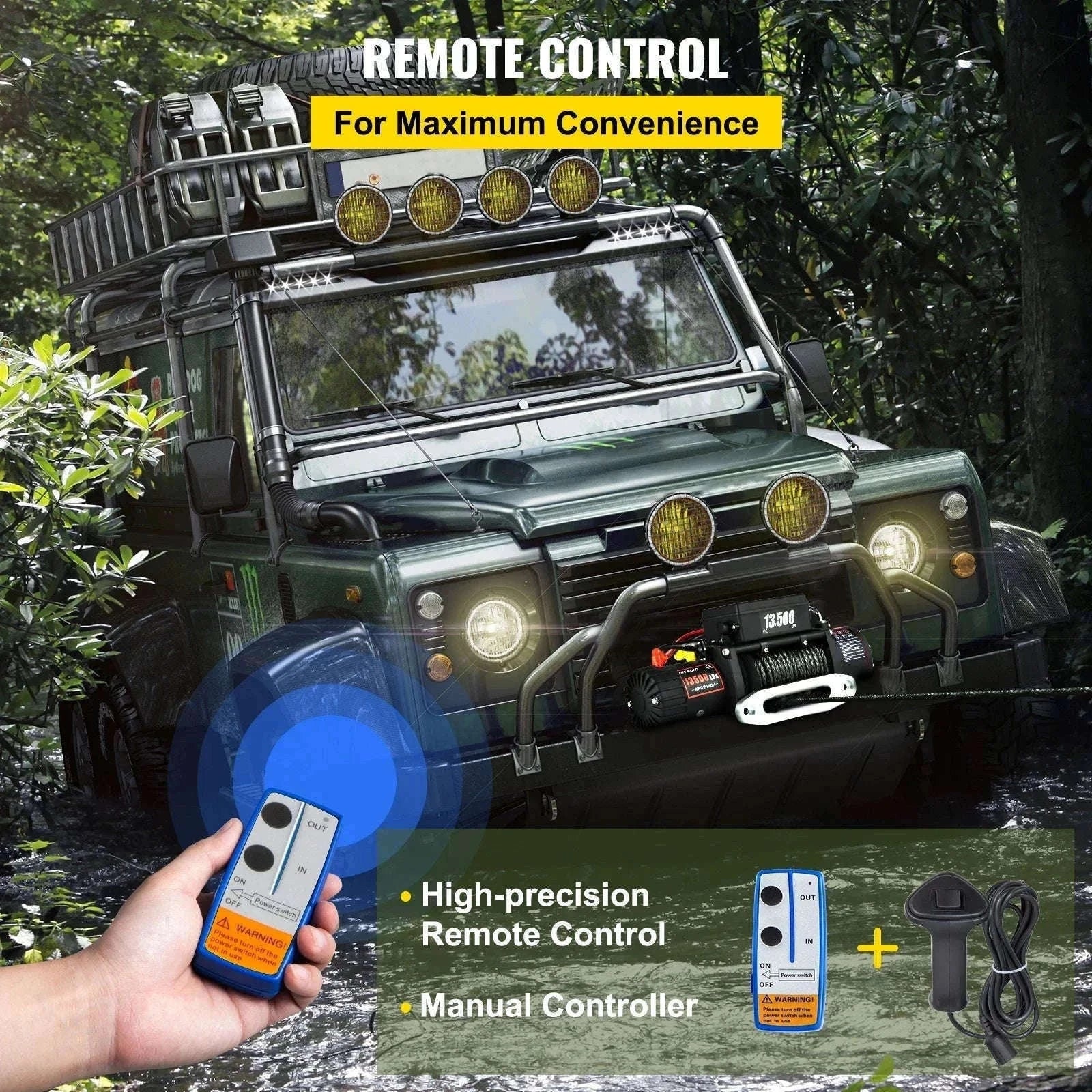 13500 lbs Electric Truck Winch 12V Synthetic Rope with Remote Control-13500LBS / 27M / Poland
