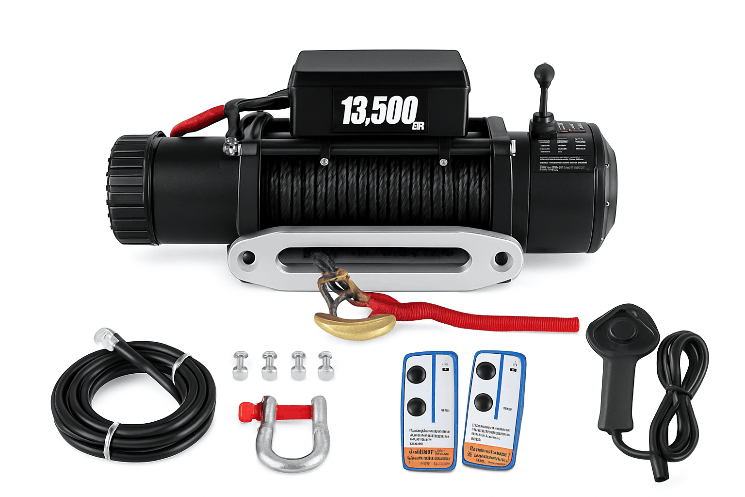 13500 lbs Electric Truck Winch 12V Synthetic Rope with Remote Control-13500LBS / 27M / Poland