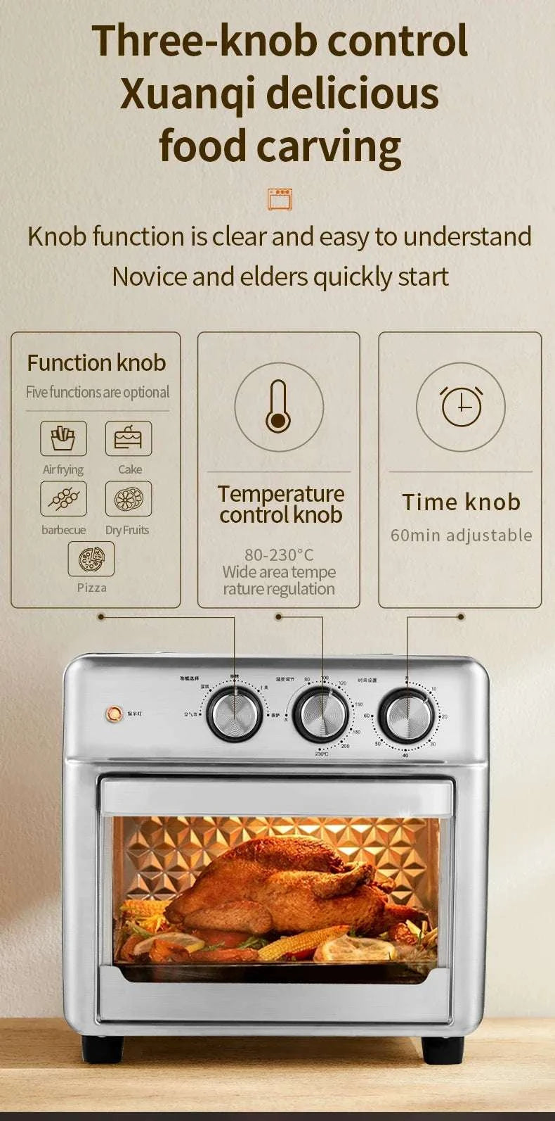 13L Electric Air Fryer Oven with Window, 1200W Oil-Free Cooker-13L / spain / EU